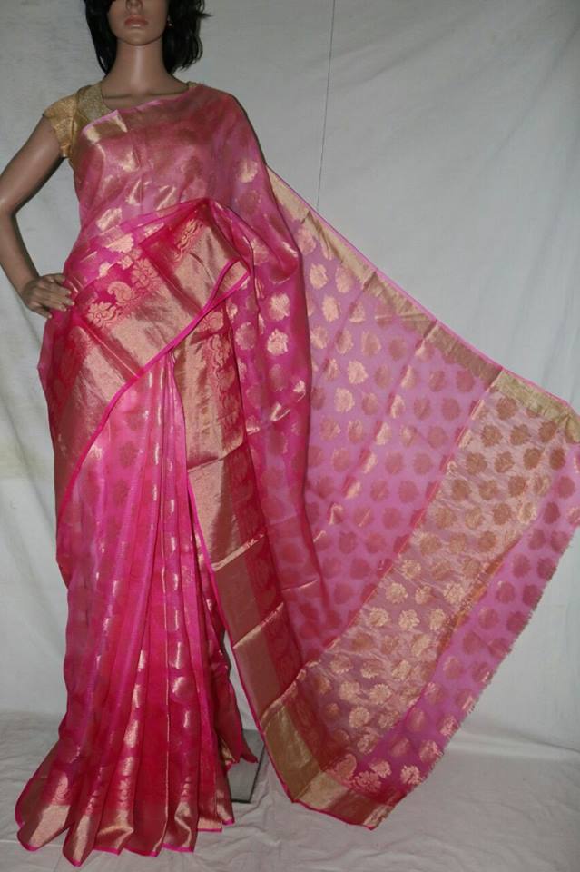 PINK SHADED SILK KOTA SAREE WITH SELF WEAVED DESIGN.