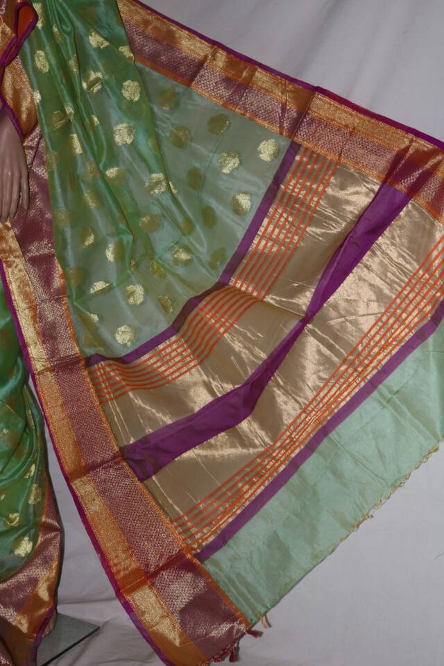 SEA GREEN COLOR ALLOVER WEAVED TUSSAR SAREE.