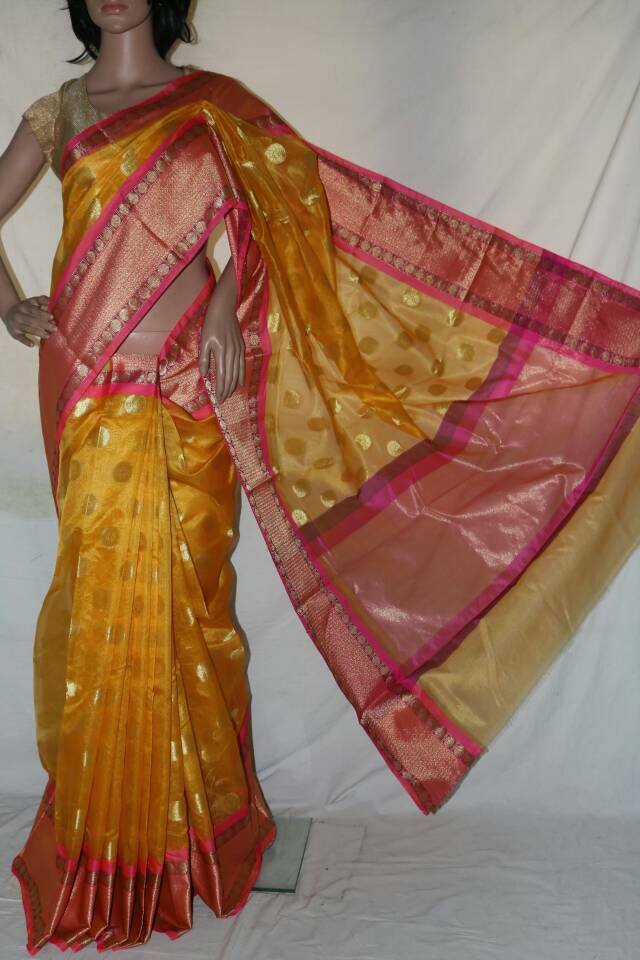 YELLOW TUSSAR KOTA SILK SAREE.
