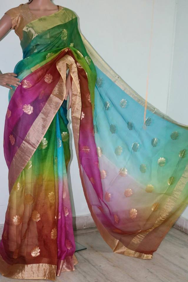 MULTI SHADED WITH SELF WEAVED SILK KOTA SAREE.
