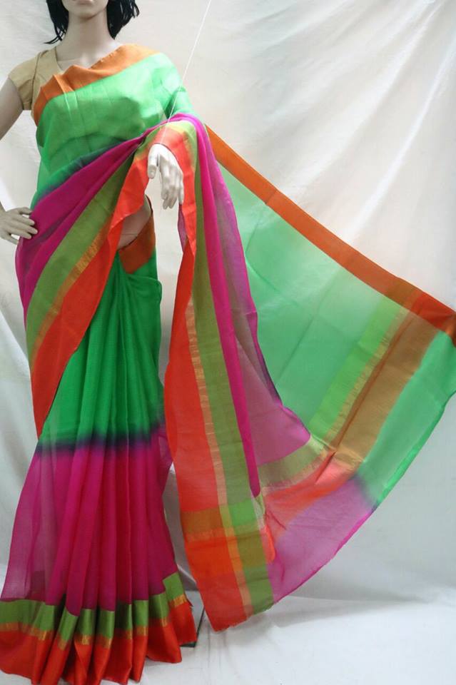 GREEN / PINK HALF N HALF COLOR SILK KOTA SAREE.
