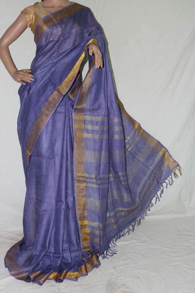 PURPLE COLOR PURE LINEN SAREE.