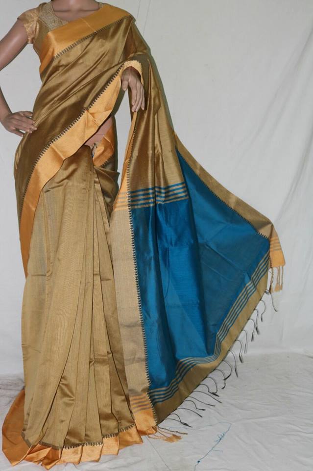GOLD COLOR BAHA SILK SAREE.