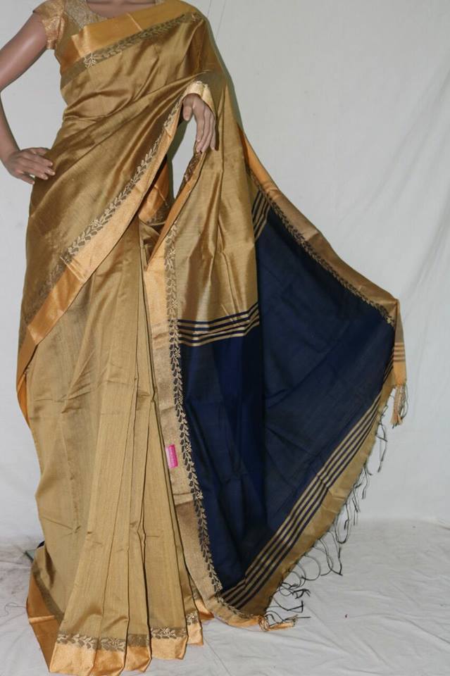 GOLD COLOR BAHA SILK SAREE.