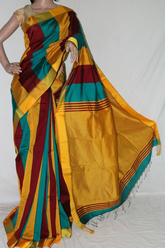 YELLOW & MAROON BAHA SILK SAREE