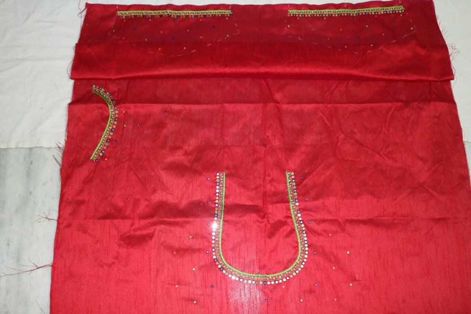 GREEN SILK KOTA SAREE WITH MIRROR WORK