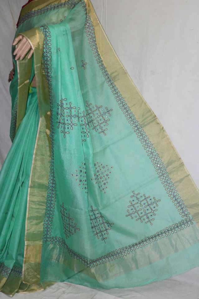 AQUA GREEEN SILK KOTA SAREE WITH MUGGU WORK.