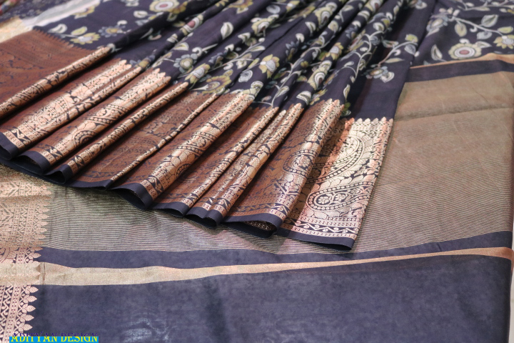 BLACK PURE SILK KALAMKARI SAREE.