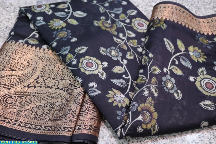 BLACK PURE SILK KALAMKARI SAREE.