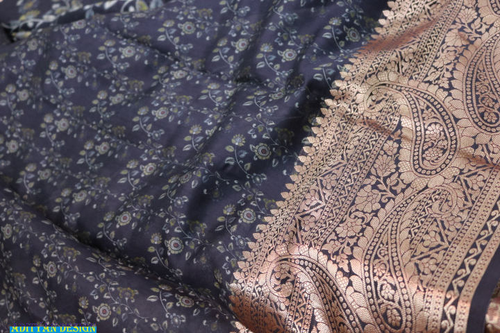 BLACK PURE SILK KALAMKARI SAREE.