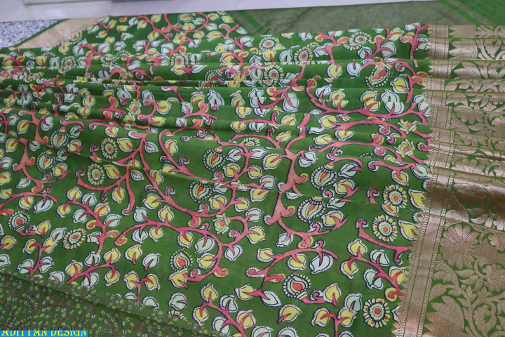 GREEN COLOR PURE SILK KALAMKARI SAREE.
