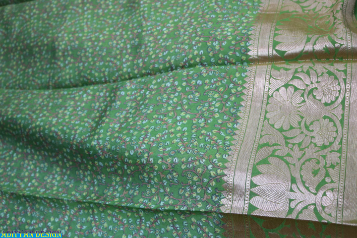 GREEN COLOR PURE SILK KALAMKARI SAREE.