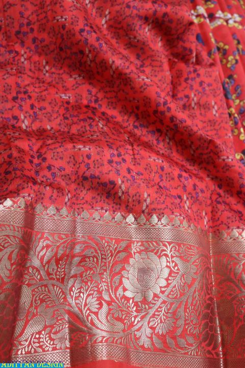RED COLOR PURE SILK KALAMKARI SAREE.