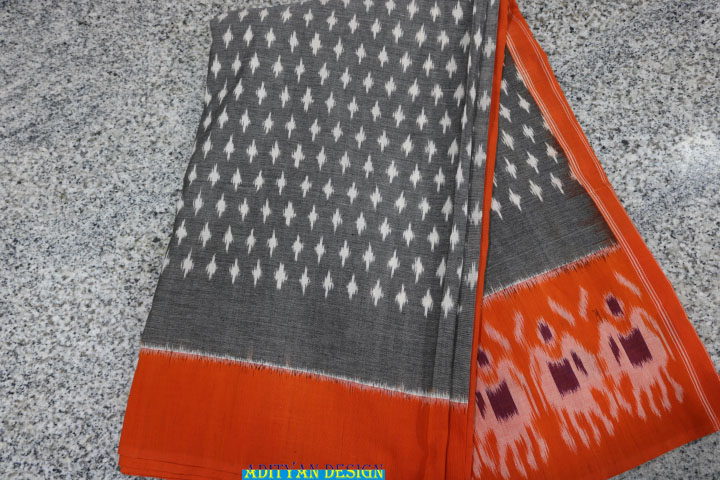 ORANGE POCHAMPALLI IKKAT COTTON SAREE.