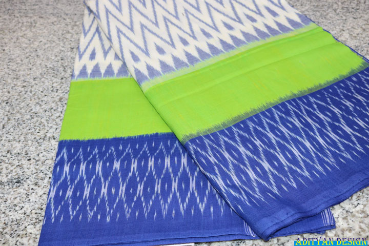 OFF WHITE POCHAM PALLI COTTON IKKAT SAREE.