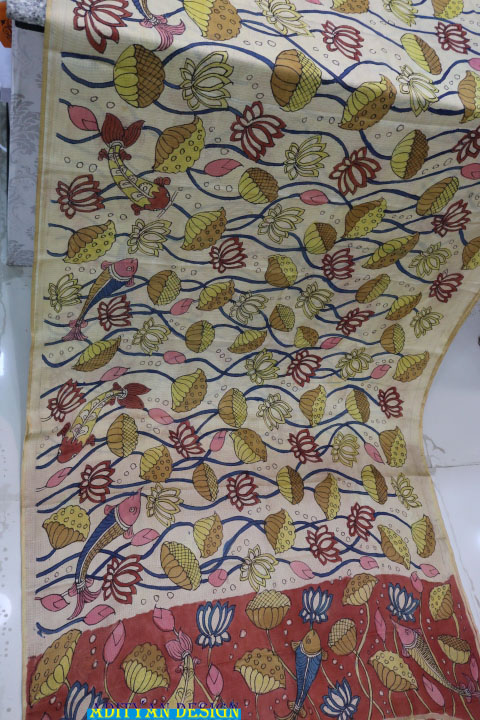 TUSSAR COLOR DOUBLE WEAVED SILK KOTA SAREE WITH PURE PEN KALAMKARI.