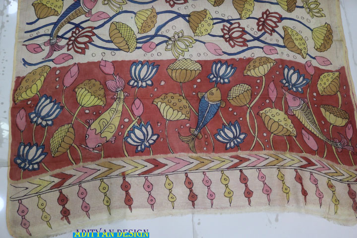 TUSSAR COLOR DOUBLE WEAVED SILK KOTA SAREE WITH PURE PEN KALAMKARI.