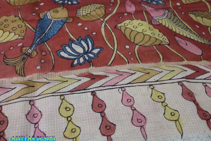 TUSSAR COLOR DOUBLE WEAVED SILK KOTA SAREE WITH PURE PEN KALAMKARI.