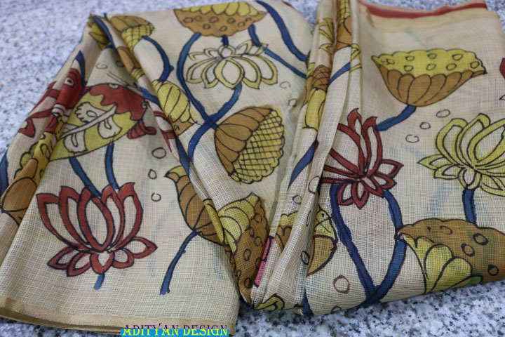 TUSSAR COLOR DOUBLE WEAVED SILK KOTA SAREE WITH PURE PEN KALAMKARI.