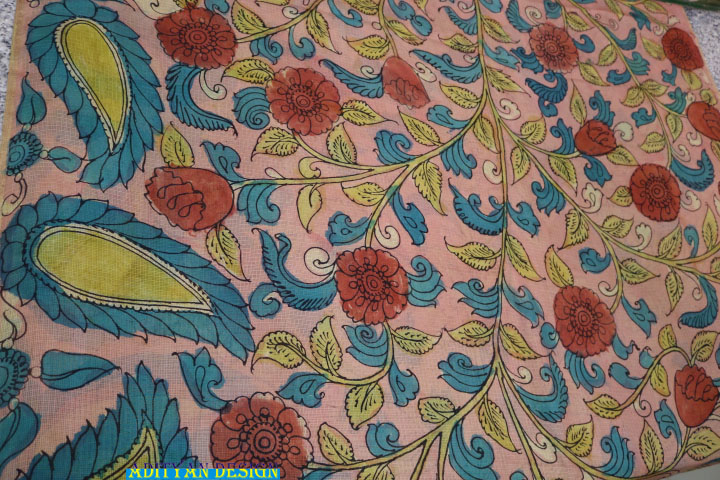 LIGHT PEACH COLOR DOUBLE WEAVED SILK KOTA SAREE WITH PURE PEN KALAMKARI.