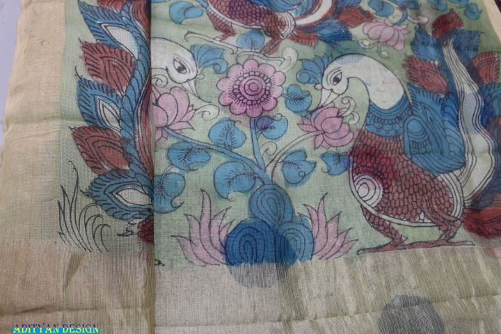 PURE SILK KOTA SAREE WITH PEN KALAMKARI WORK.