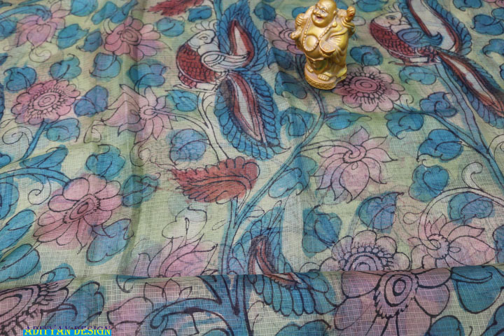 PURE SILK KOTA SAREE WITH PEN KALAMKARI WORK.