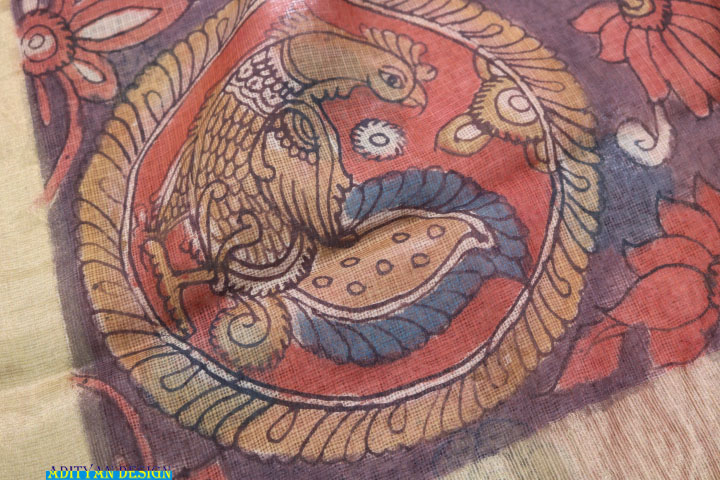 PURE SILK KOTA SAREE WITH PEN KALAMAKRI WORK.