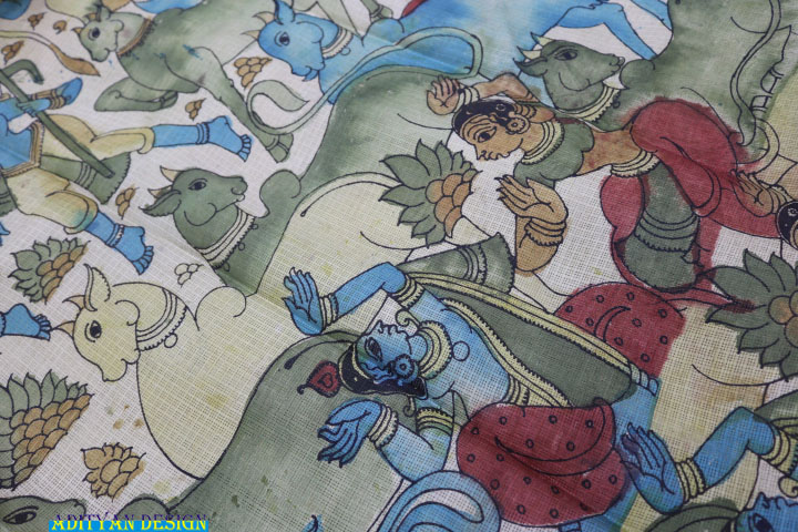 TUSSAR COLOR PURE SILK KOTA WITH PEN KALAMAKRI SAREE.