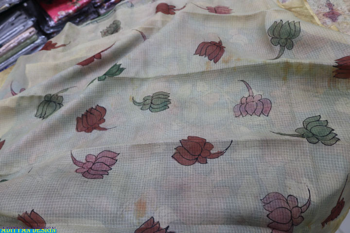 BLUE COLOR SILK KOTA WITH PEN KALAMKARI WORK.