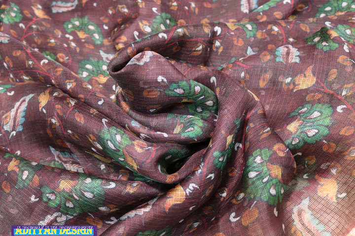 CHOCOLATE COLOR SILK KOTA SAREE WITH  KALAMKARI WORK.