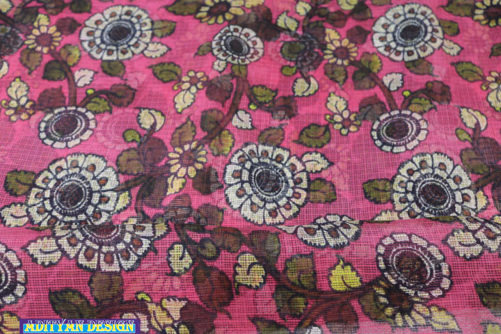 PINK  COLOR SILK KOTA SAREE WITH  KALAMKARI WORK.