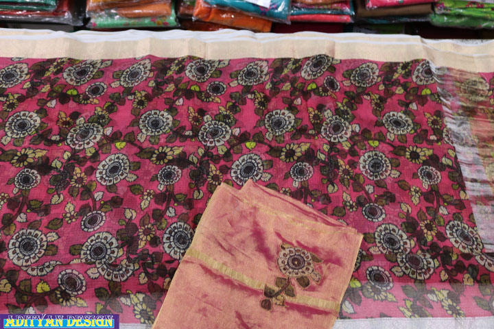 PINK  COLOR SILK KOTA SAREE WITH  KALAMKARI WORK.